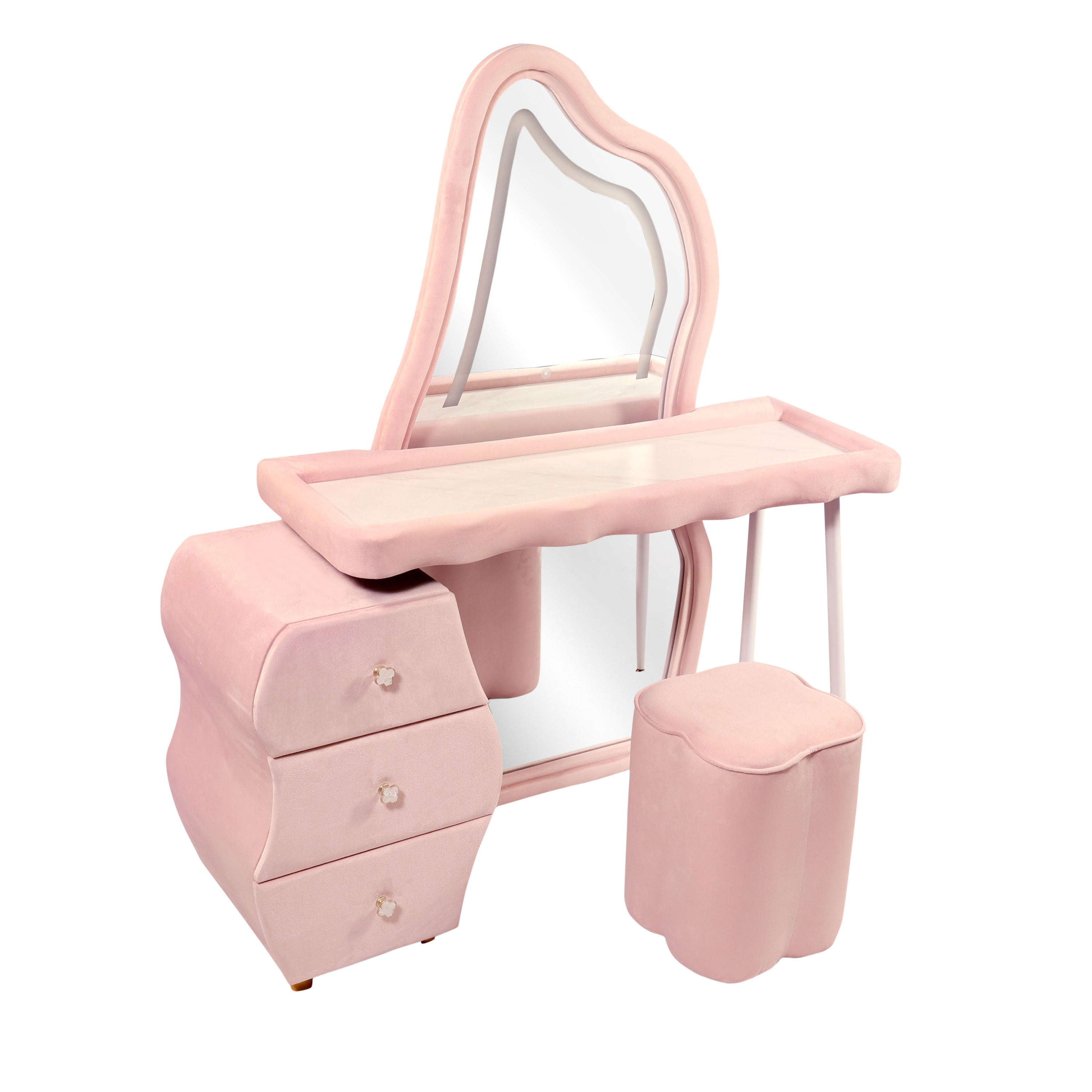 Flamingo Dressing Table with Lighted Mirror, Vanity Set with 3 Drawers Flamingo Dressing Table with Lighted Mirror, Vanity Set with 3 Drawers