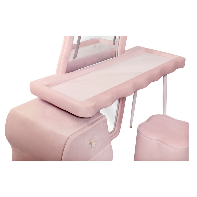 Flamingo Dressing Table with Lighted Mirror, Vanity Set with 3 Drawers and Cushioned Stool, Pink Modern Vanity Table Bedroom Furniture Dresser - Pink