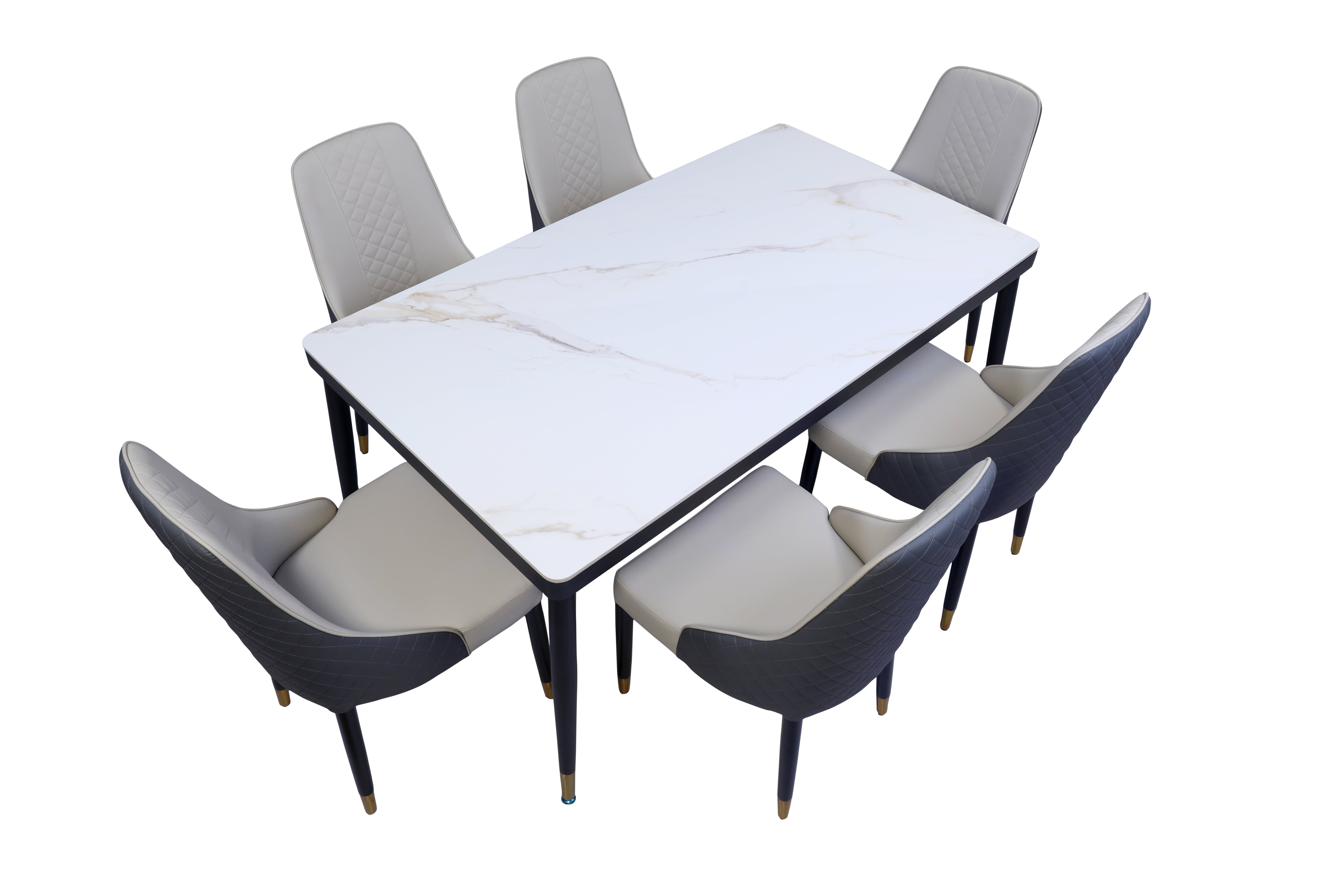 URBANCART Metal Base with Marble Top Six Seater Dining Table (Do-It-Yourself)