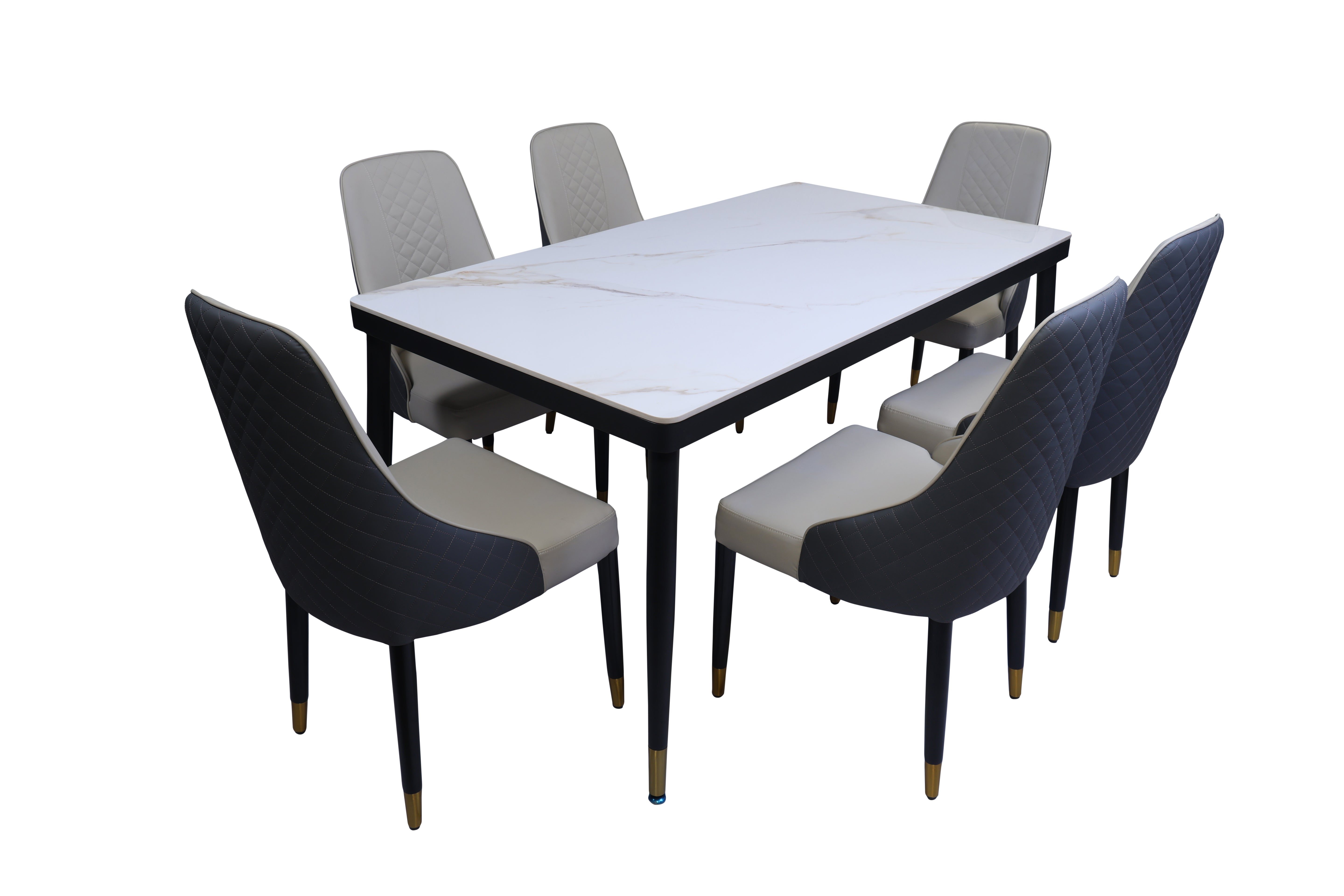 URBANCART Metal Base with Marble Top Six Seater Dining Table (Do-It-Yourself)