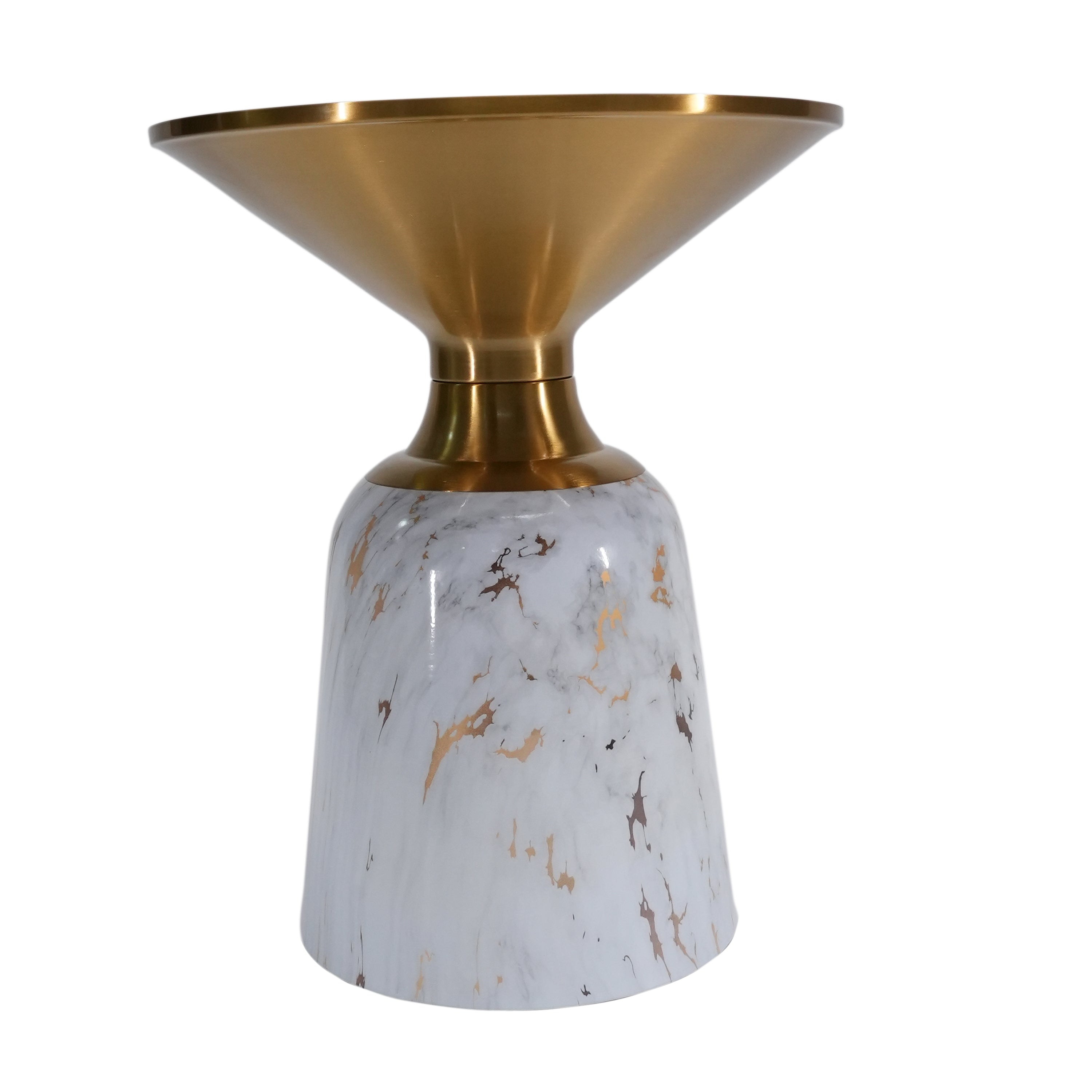 Castor Small Side With Marble Top And Metal Base - White With Gold