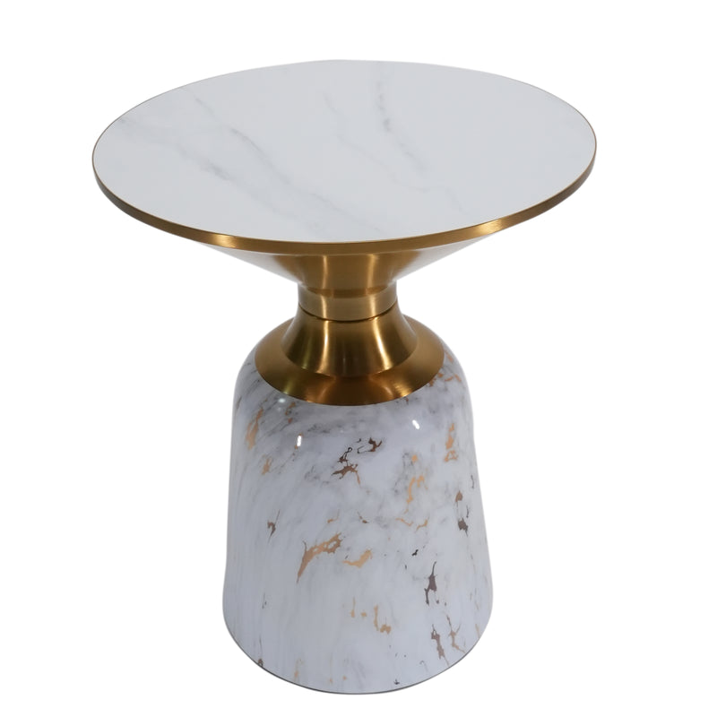 Castor Small Side With Marble Top And Metal Base - White With Gold