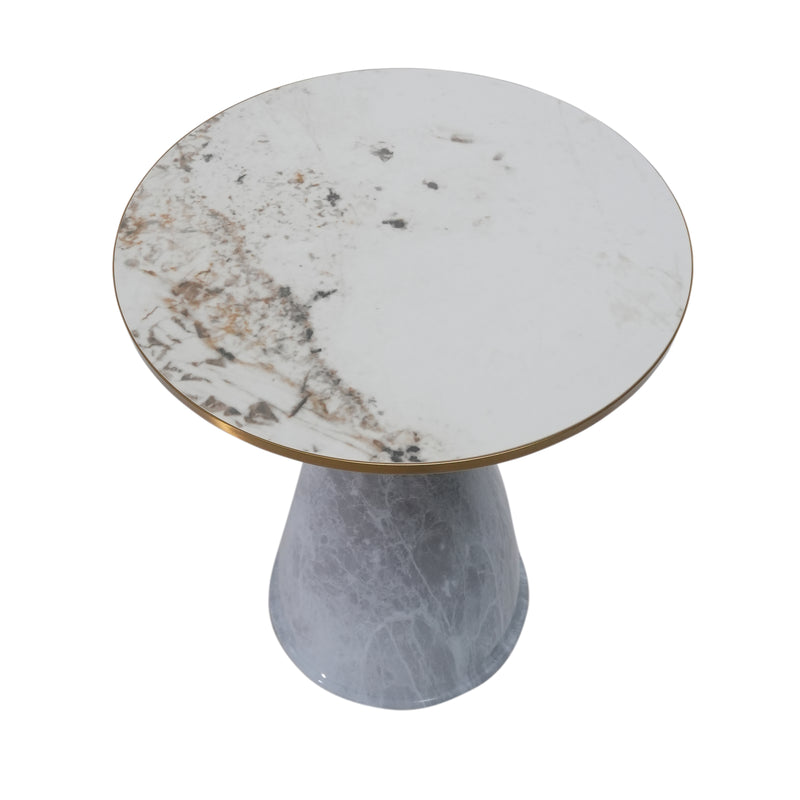Maple Small Side Table With Marble Top And Metal Base  - Grey