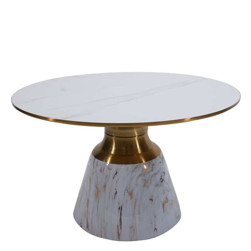 Castor Big Side Table With Marble Top And Metal Base - White With Gold