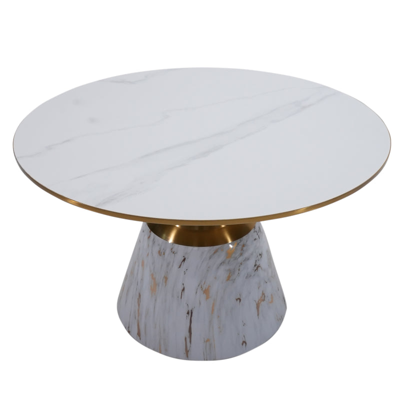 Castor Big Side Table With Marble Top And Metal Base - White With Gold