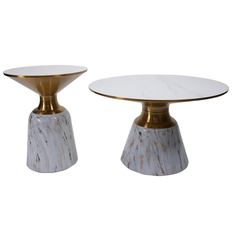 Castor Big Side Table With Marble Top And Metal Base - White With Gold