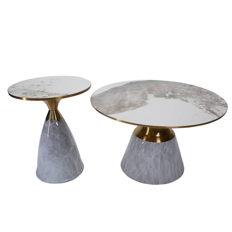 Maple Big Side Table With Marble Top And Metal Base - Grey