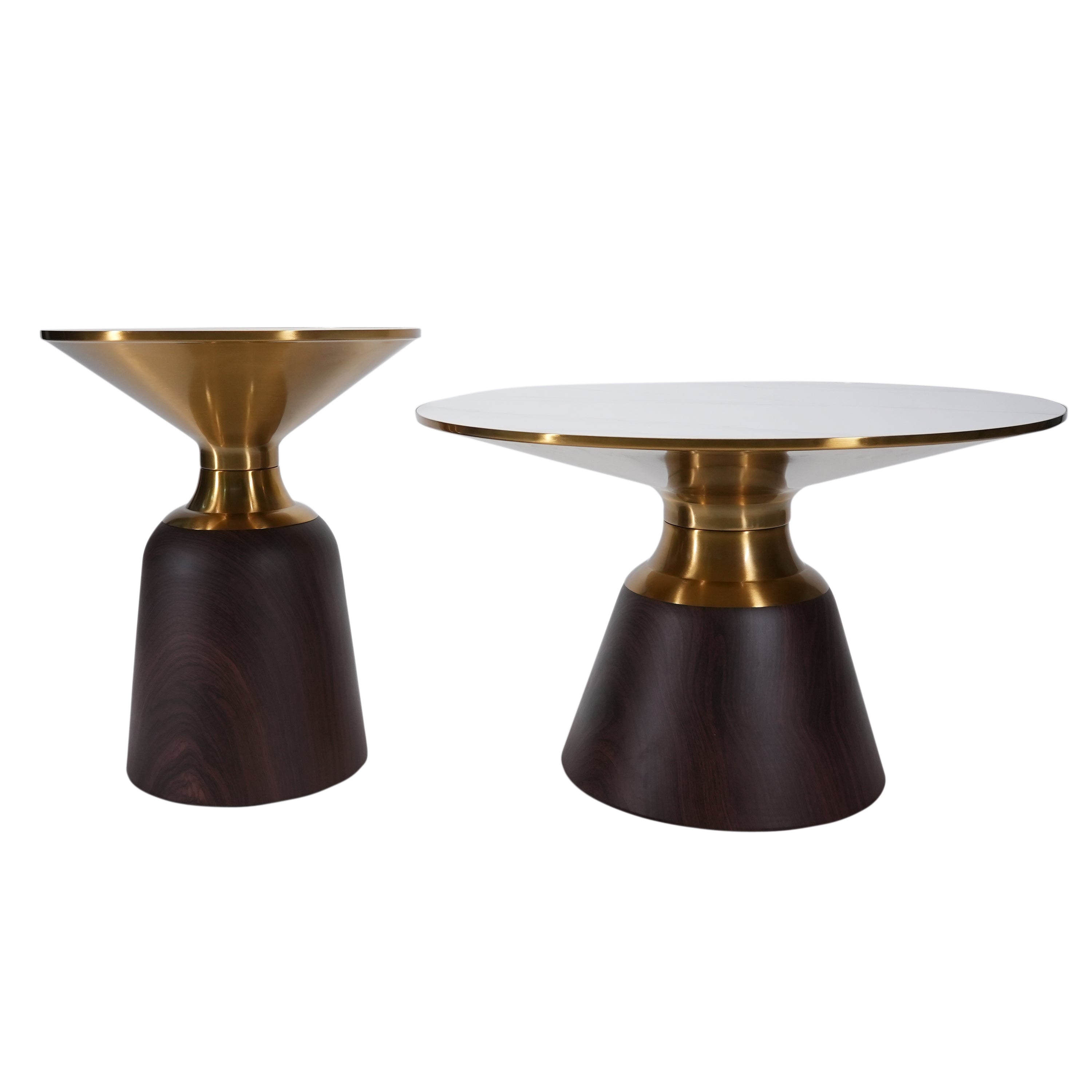 Avior Small Modern Round Side Table With Marble Top and Metal Base for Living Room, Bedroom, Sofa and Couch - Brown