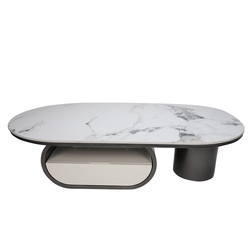 Norwhich Center Table With Marble Top And Iron + Metal Base With Storage   - Black