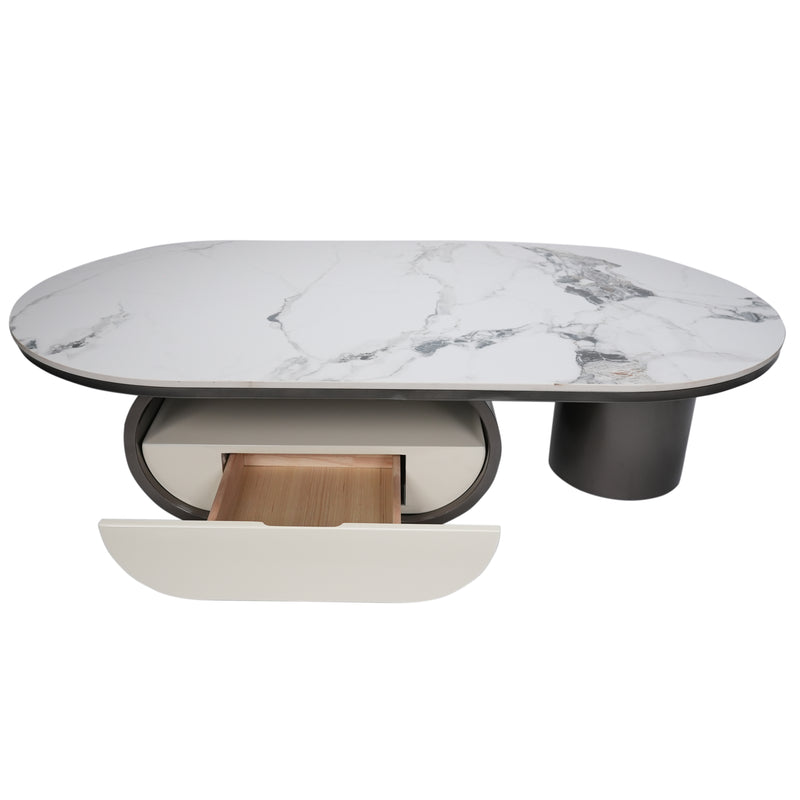 Norwhich Center Table With Marble Top And Iron + Metal Base With Storage   - Black