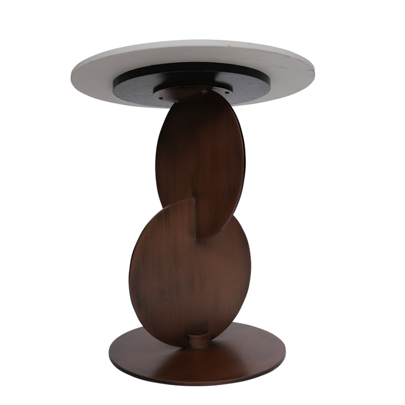 Trosa Side table With Marble Top And Iron + Metal Base - Brown