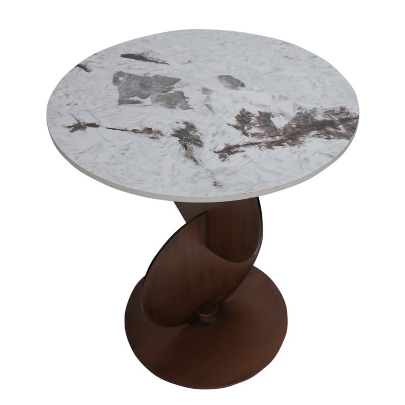 Trosa Side table With Marble Top And Iron + Metal Base - Brown