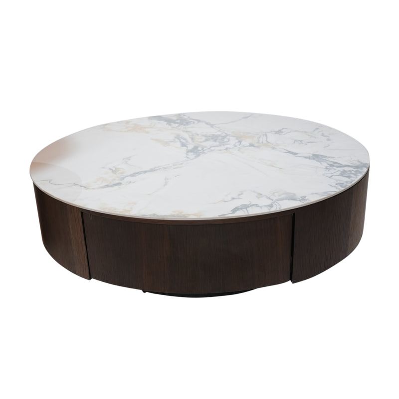 Alaska Center Table With Marble + Glass Top And Iron + Metal Base With Storage