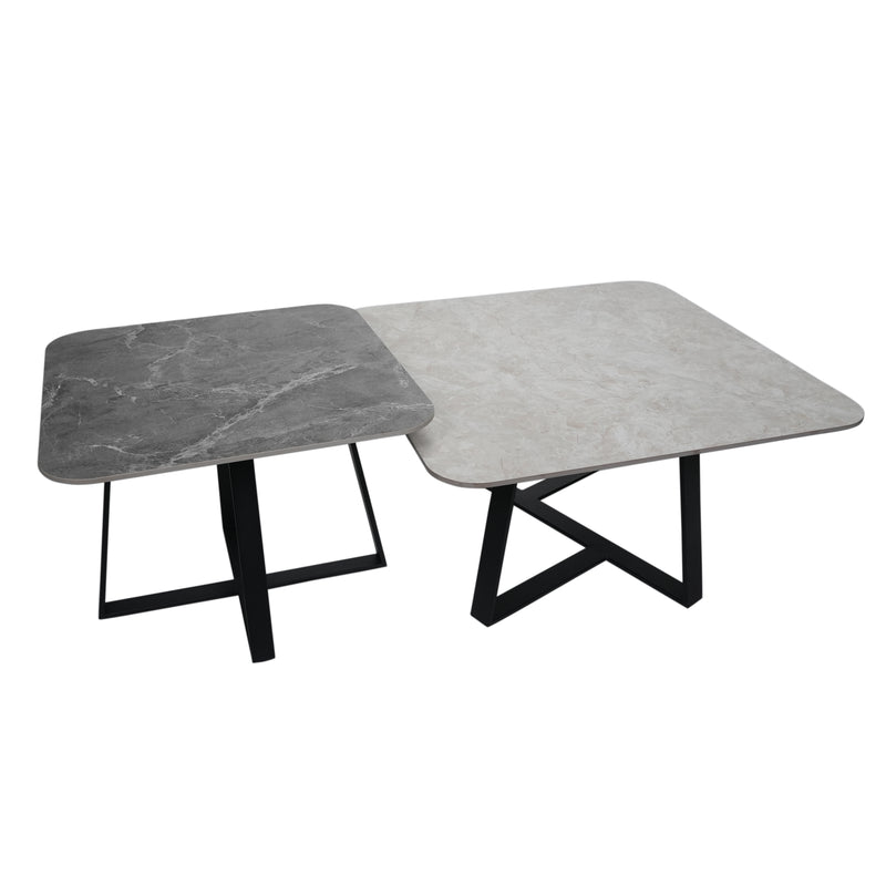 Brody Center Table With Marble Top And Iron + Metal Base - White + Grey