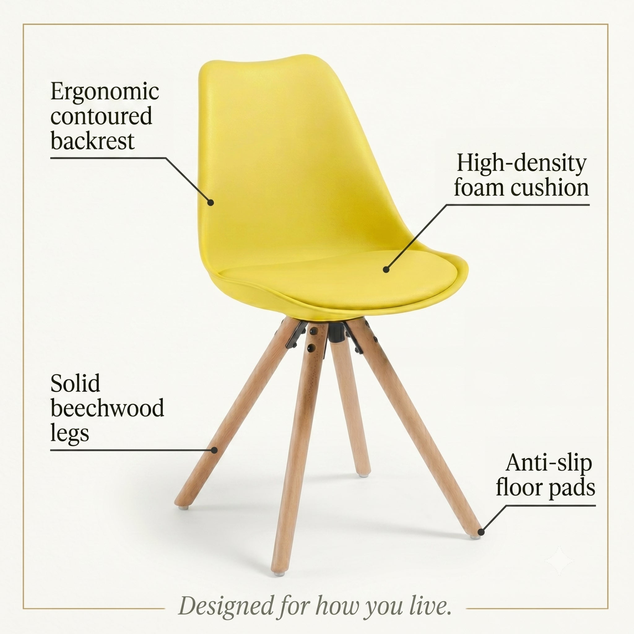 Classic Dining Chair With Cushioned Seat - Yellow