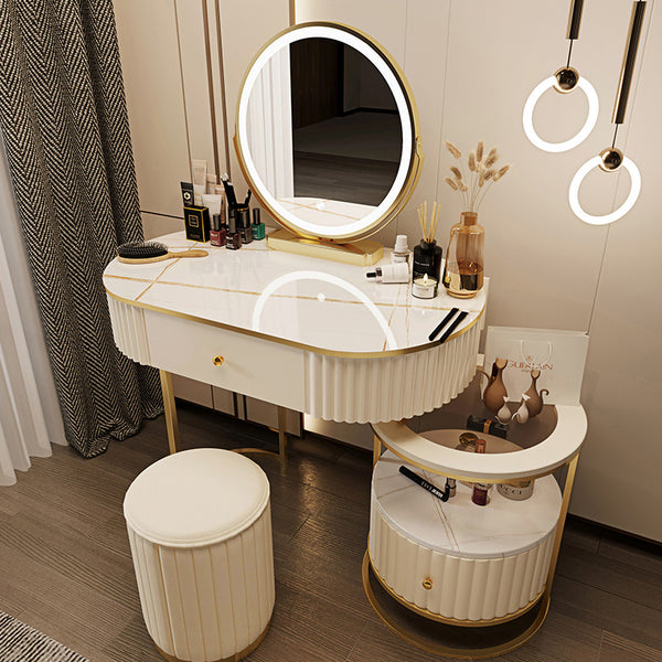 Cherish Vanity Set with Touch Screen Dimming Mirror, 3 Color Lighting Modes, Dressing Table with 2 Sliding Drawers, Modern Bedroom Makeup Table for Women Girls