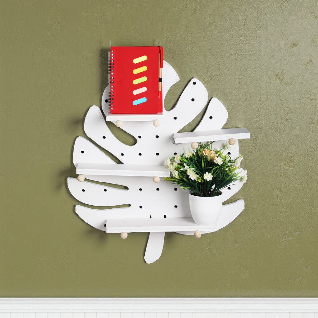 Urbancart Multipurpose Leaf-Shaped Floating Wall Shelve/Storage Display Wall Shelf  (Number of Shelves - 4, White)