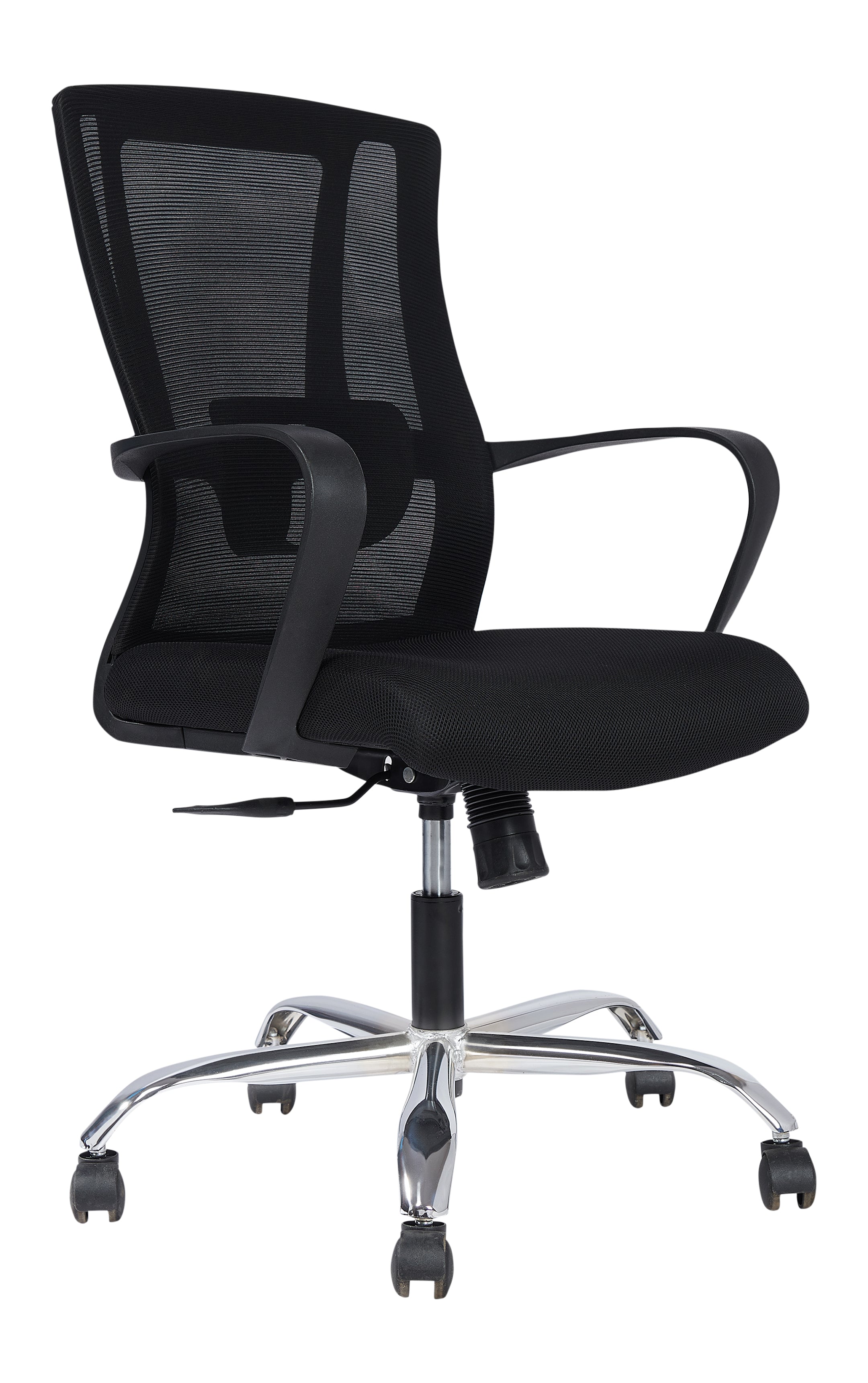 Eiger Mid Back Office Work Station Chair with Cushion Seat And Chrome Base - Black