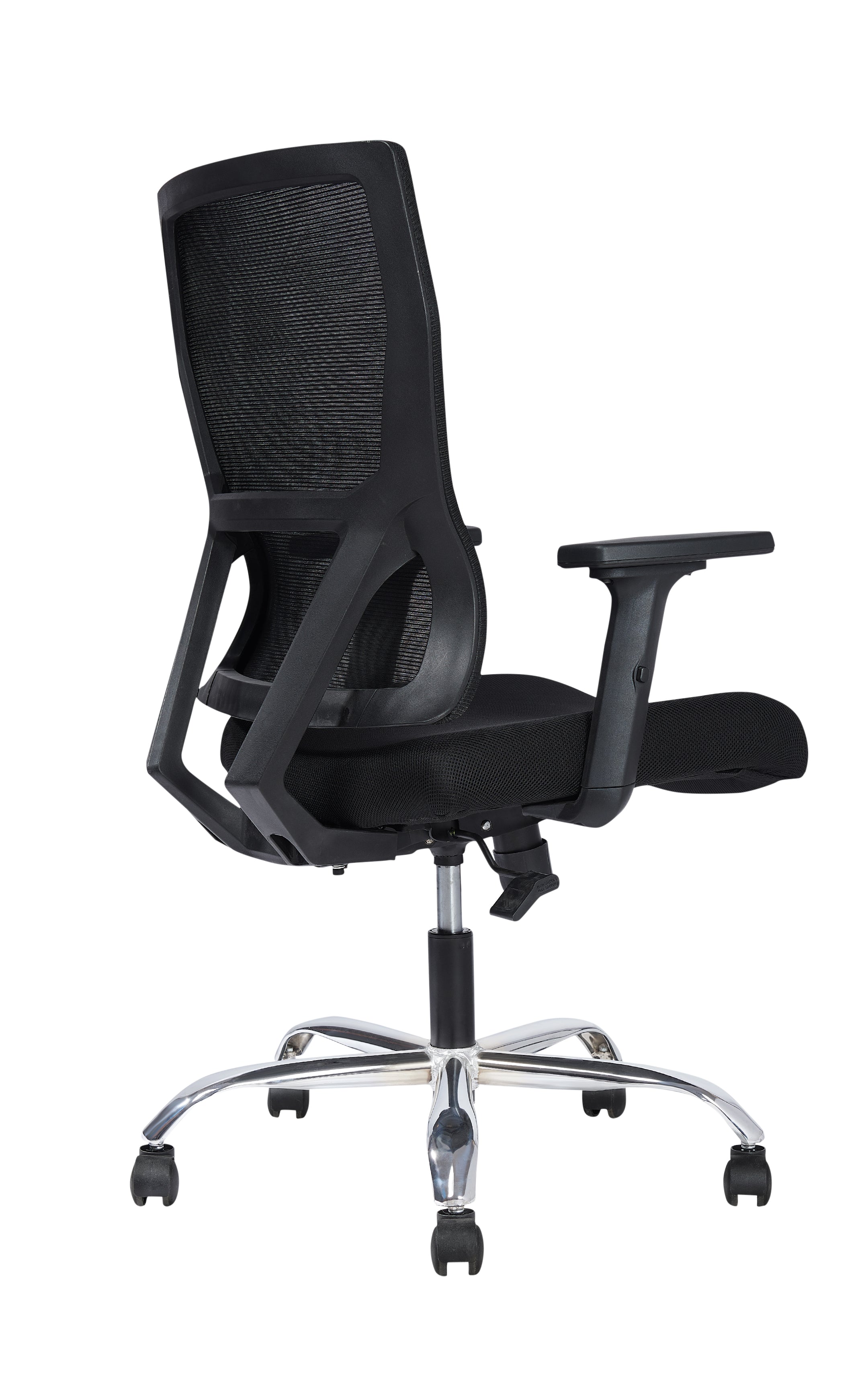Agustin Mid Back Ergonomic Office Chair With Cushion Seat, 2D Armrest And Chrome Base with Nylon Castors- Black