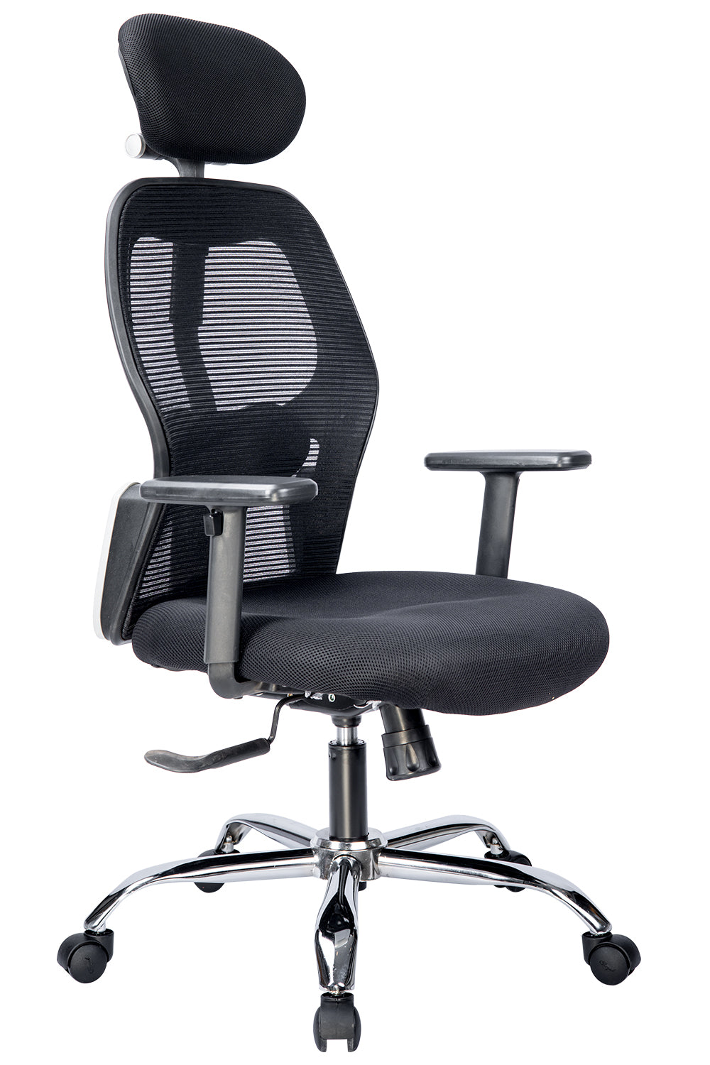 Victor High-Back Executive Office Chair with Mesh Seat, 1D Armrest And Chrome Base - Grey