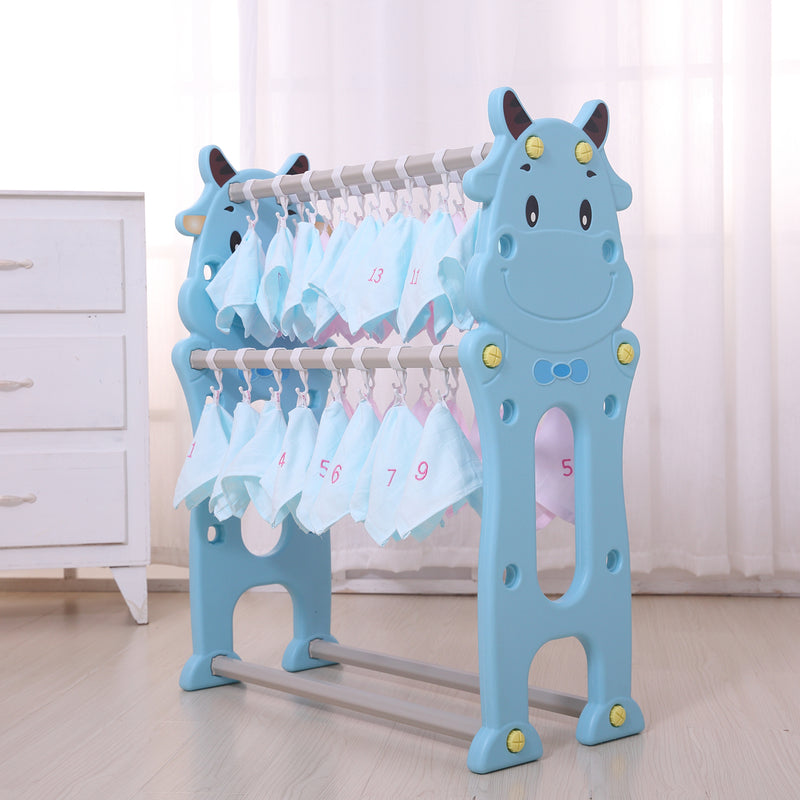 Cute Cattle 4-Tier Clothes Drying Organizer Stand Hanger with 40 Hook (Blue)