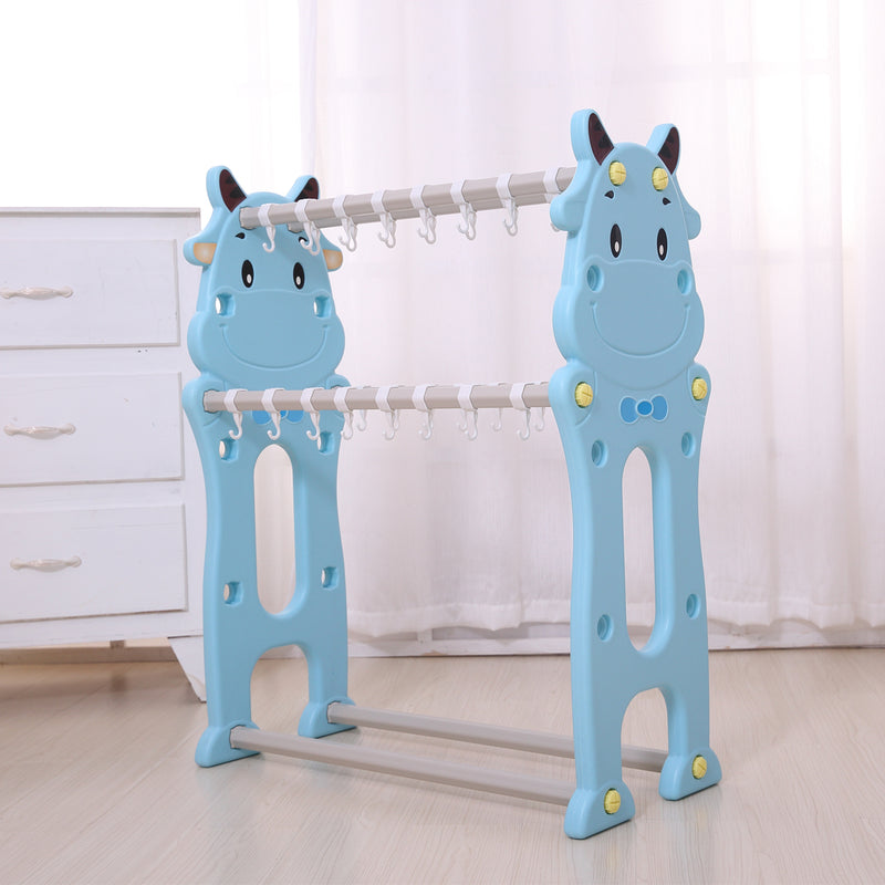 Cute Cattle 4-Tier Clothes Drying Organizer Stand Hanger with 40 Hook (Blue)