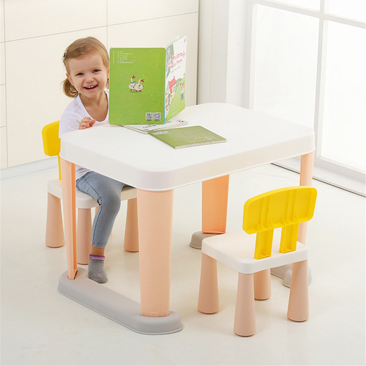 Kids Modern Non slip Table x 1  and Chair x 2 Set. Age 1 to 6 (Pink) KIDS TABLE SET urbancart.in