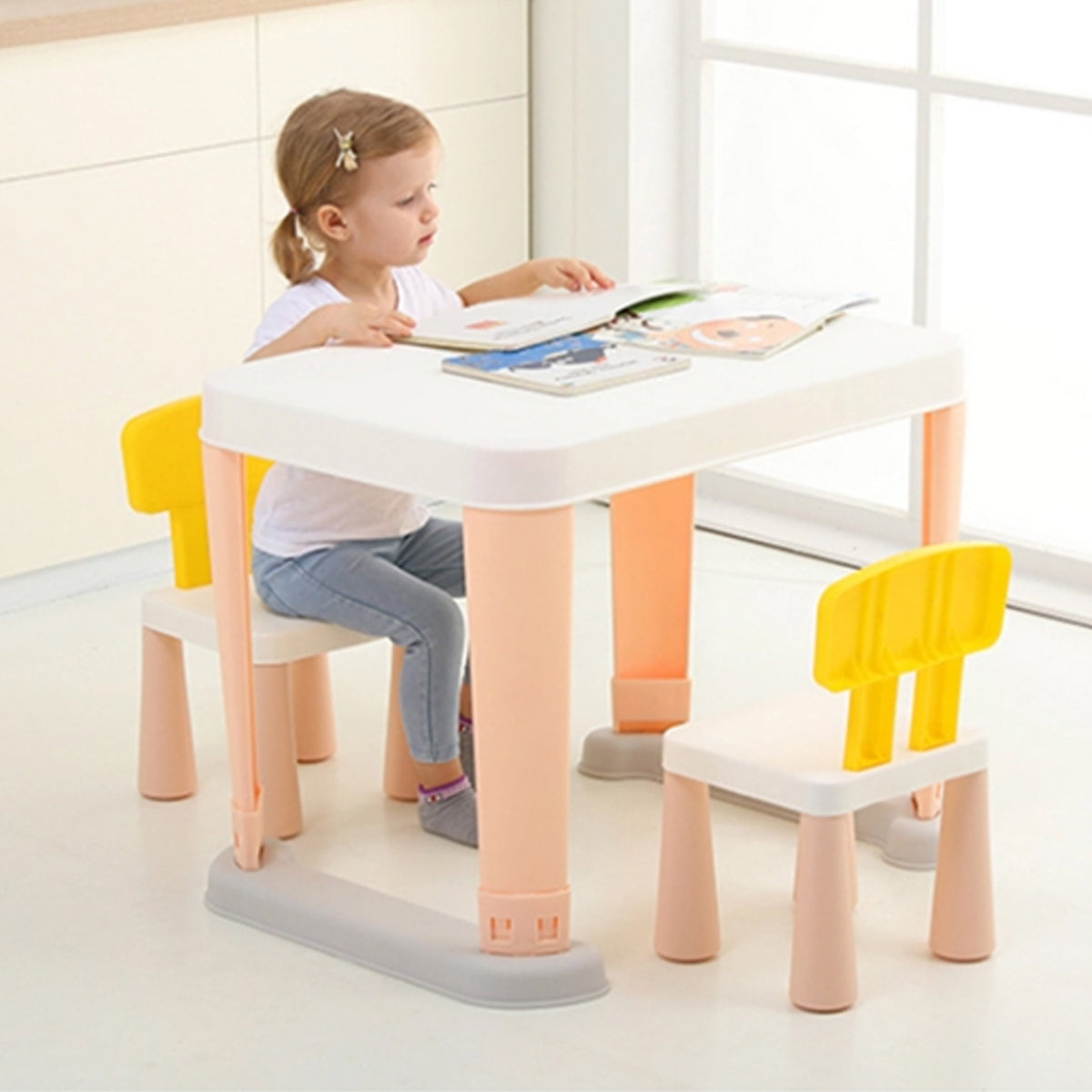 Kids Modern Non slip Table x 1 and Chair x 2 Set. Age 1 to 6 Pink