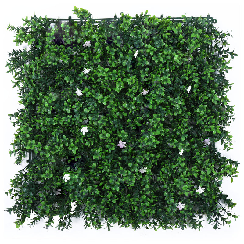Mix Green Leaves with White Flowers Artificial Vertical Green Garden Wall Tile