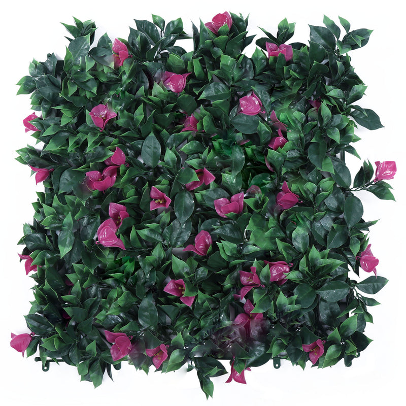 Pink Flowers and Green Leaves Artificial Vertical Garden Wall Tile (Size: 50cm x 50cm, Pack of 1)