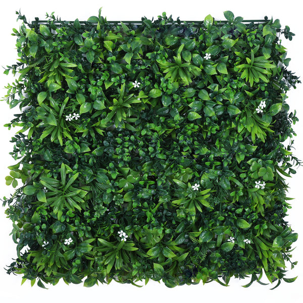 Mix Green Leaves with White Flowers Artificial Vertical Green Garden Wall Tile