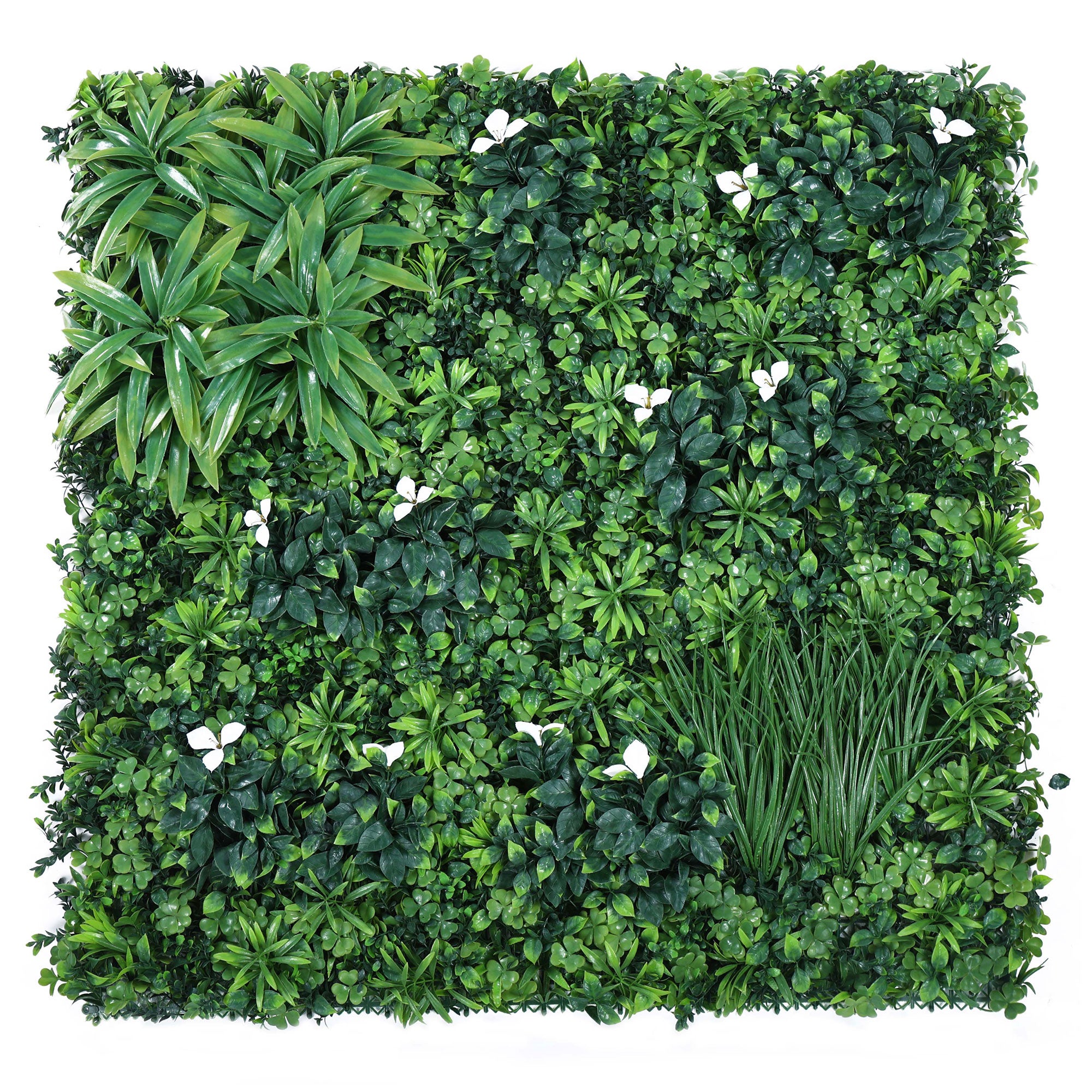 White Flower with Mixed Leaves Artificial Vertical Green Garden Wall Tile
