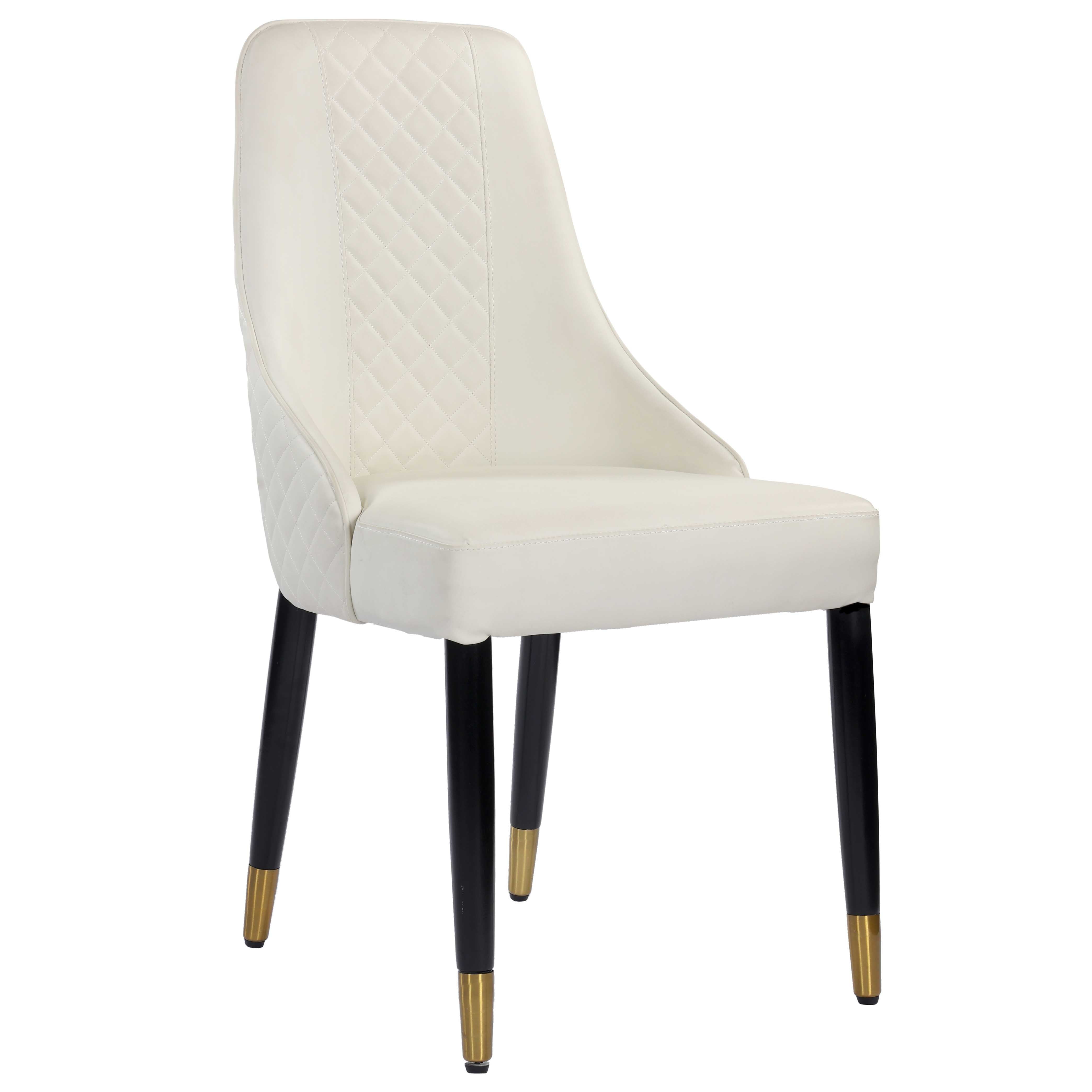 Elena Leather upholstered Dining chair with Gold Finish Metal Legs - White