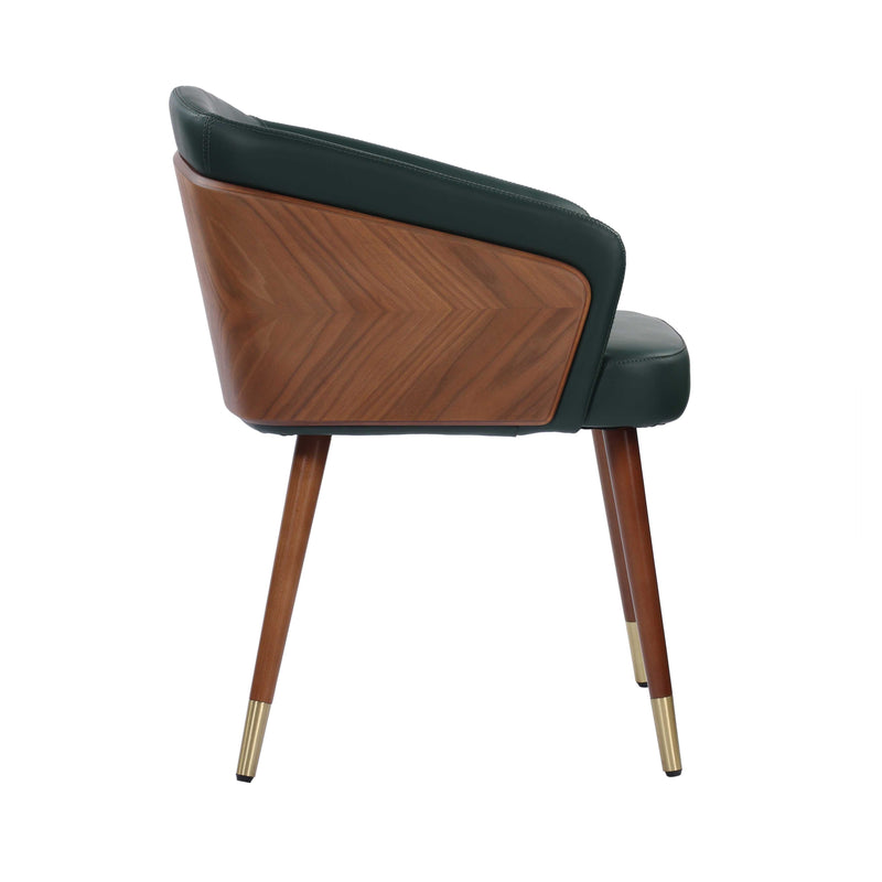 Zurich Leather Upholstered Wood Finish Dining Room Accent Chair with Gold Finsh Metal Legs- Green
