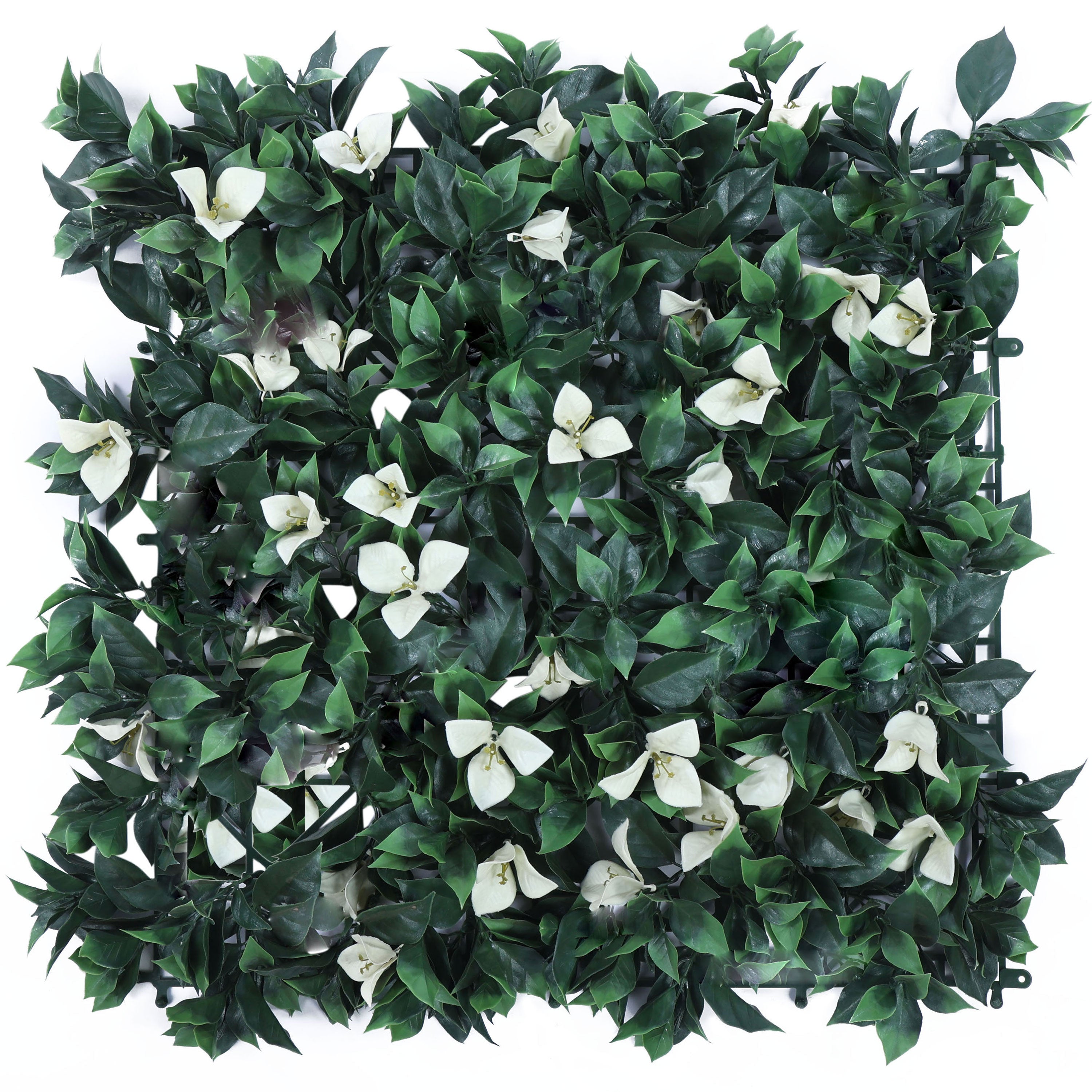 White Flowers with Green Leaves Vertical Green Garden Wall Tile (Size: 50cm x 50cm, Pack of 1)