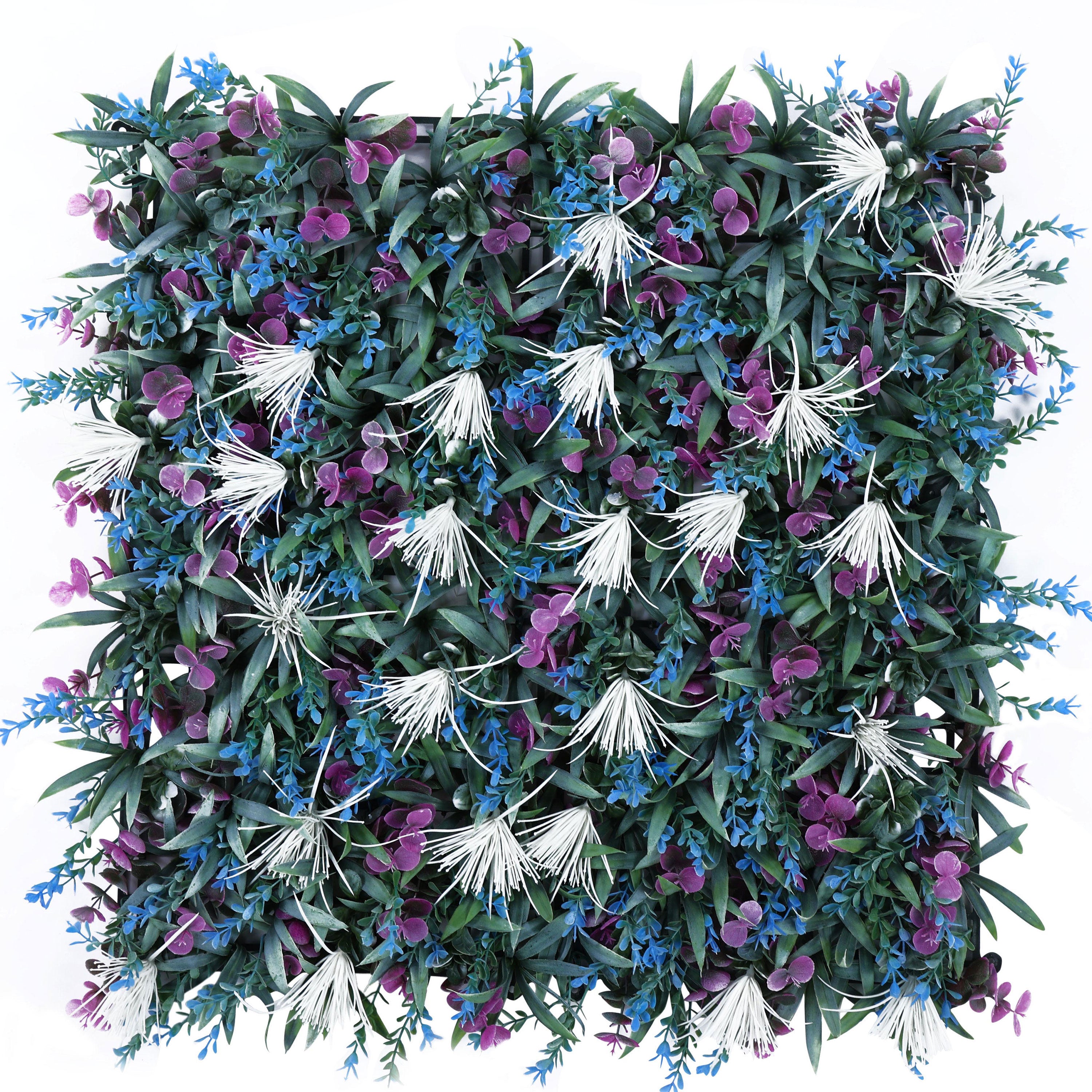 White and Purple Flowers with Blue an Green Leaves Artificial Vertical Green Garden Wall Tile