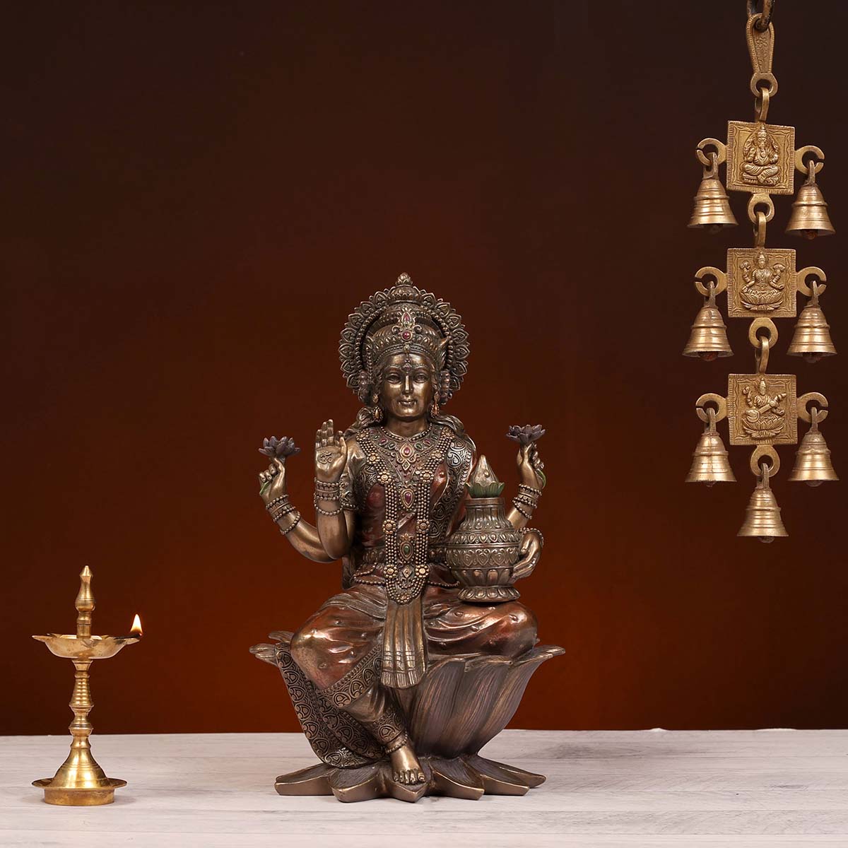 Lord Laxmi Sitting With lotus made of Bronze Composite - 8 x 7.5 x 12.5 Inch, 1.7 Kg
