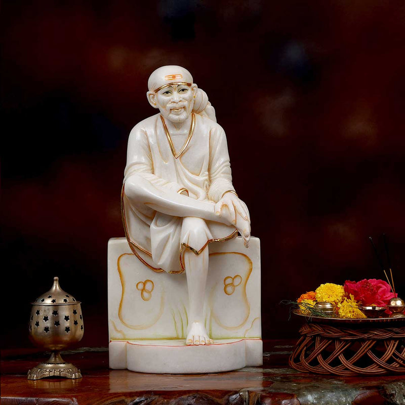 Lord Sai Baba Sitting Asana made of Marble - 11 x 8.5 x 20 inch, 27 kg