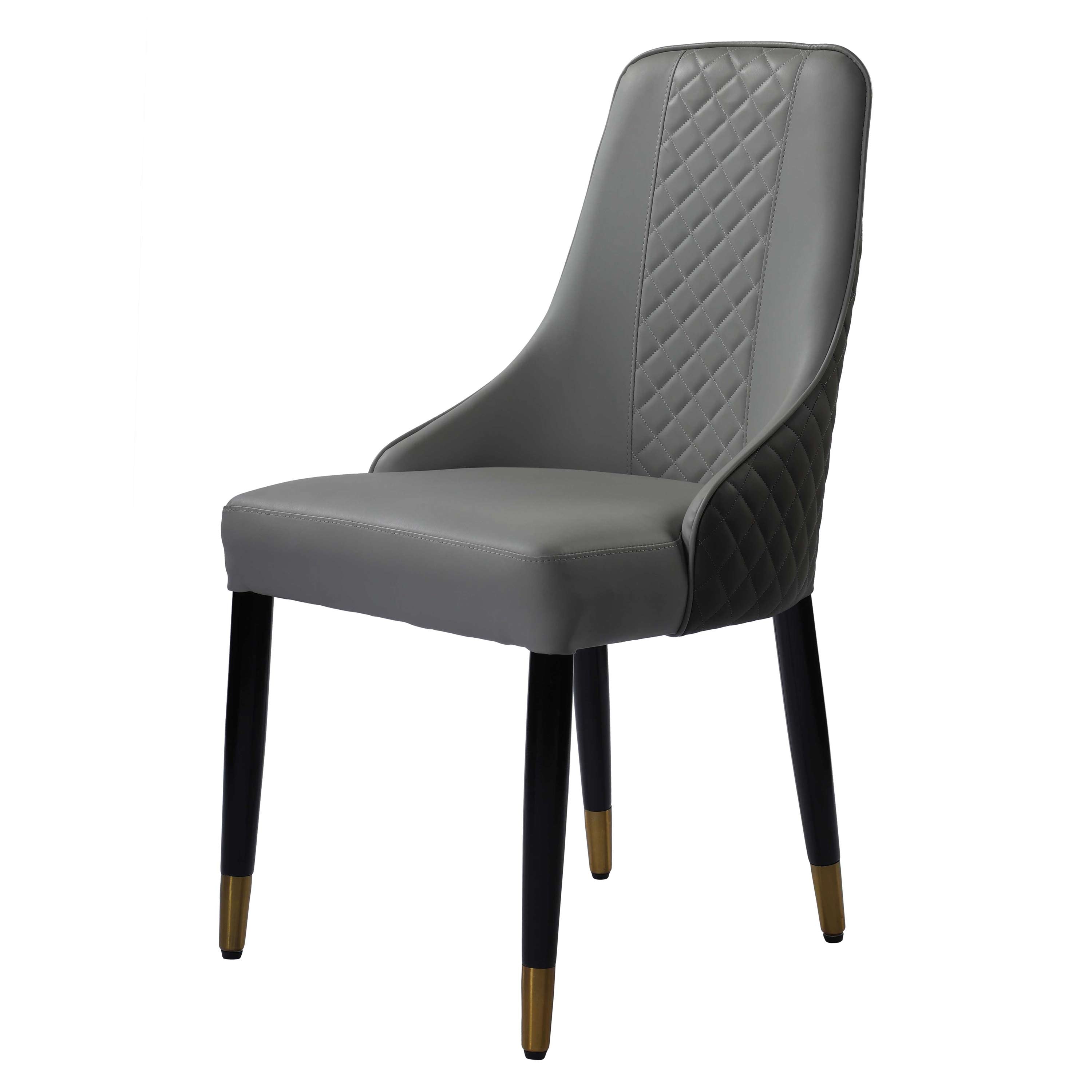 Elena Leather upholstered Dining chair with Gold Finish Metal Legs - Grey