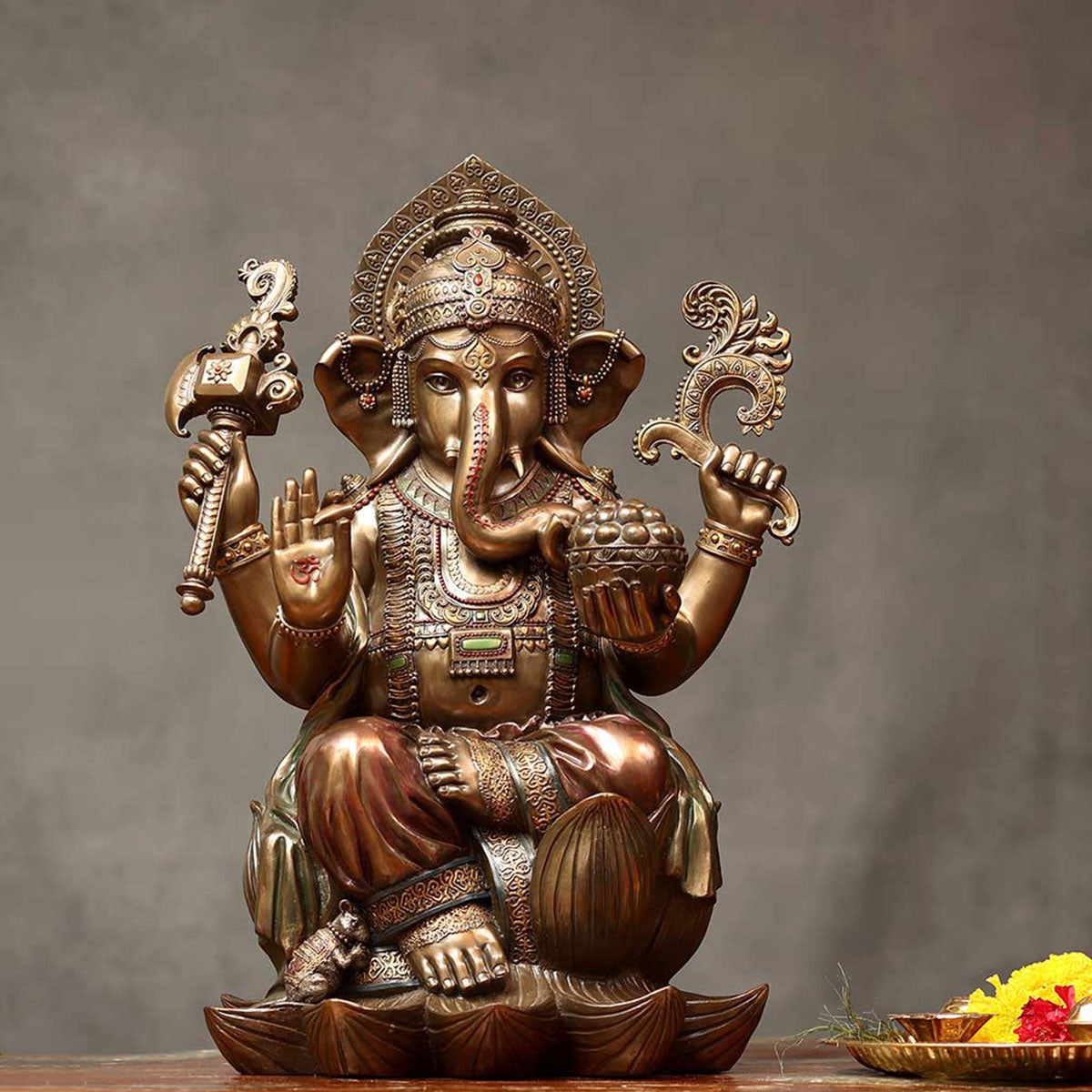 Lord Ganesha with Bowl of laddu Idol made of Bronze Composite, 13 x 10 x 18 Inch, 4.8 Kg