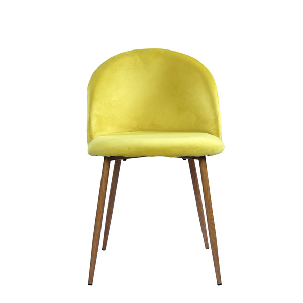 Accent Velvet Chair with wood finishing Metal Legs - Yellow