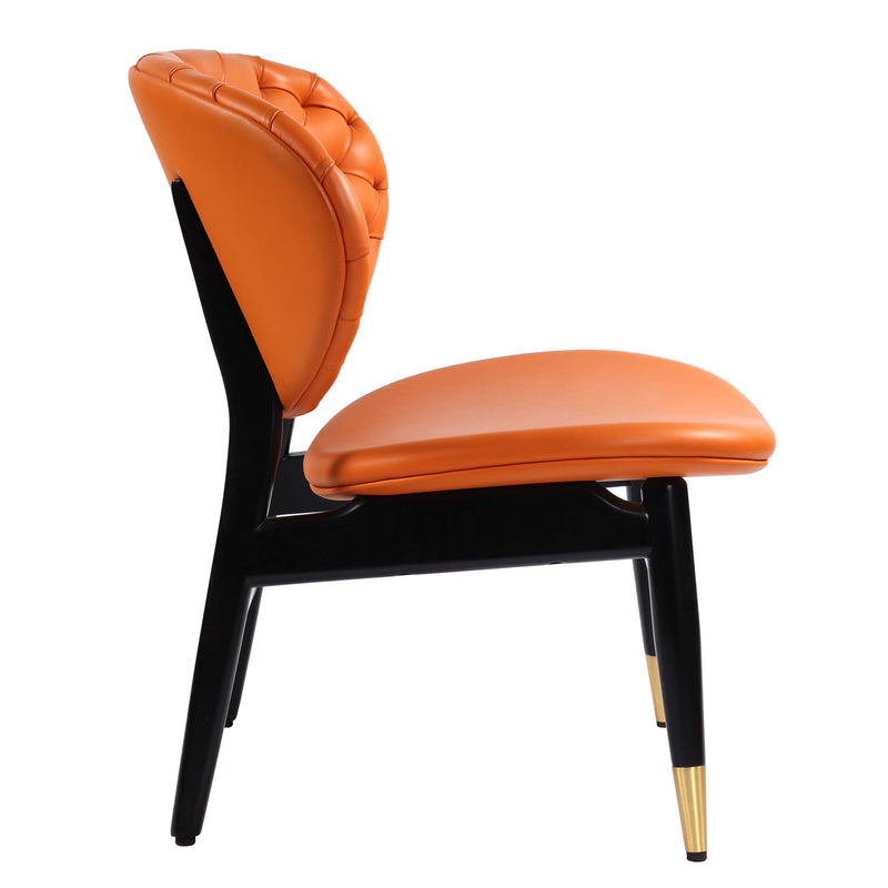 Summer Lounge Chair PU Leather Upholstered with Wooden Legs - Orange