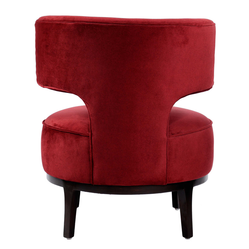London Velvet Upholstered Lounge Chair Wooden Legs - Red