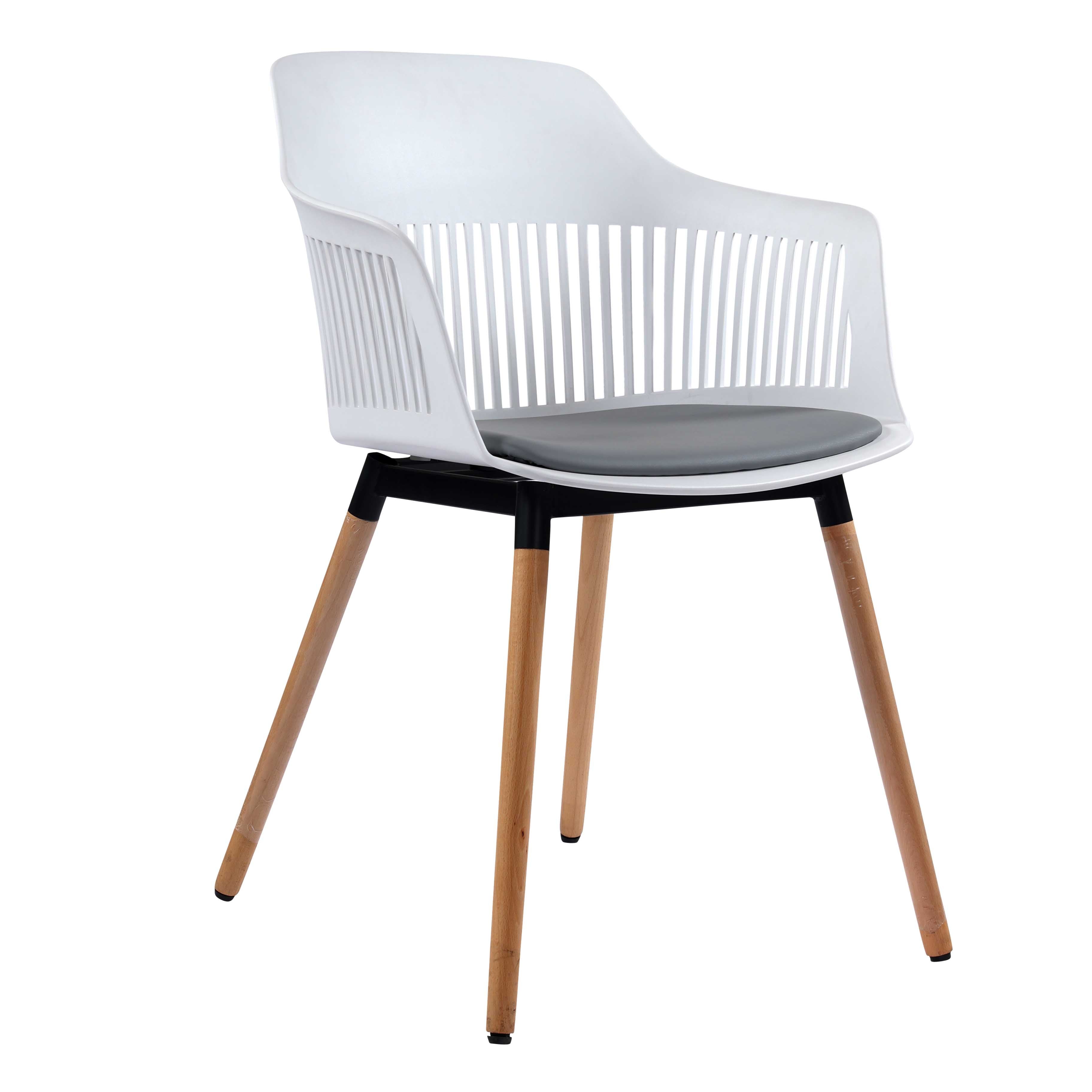 Norah Mid Century Molded Plastic Shell Arm Hollow Out Chair with Wooden Legs - White Chair urbancart
