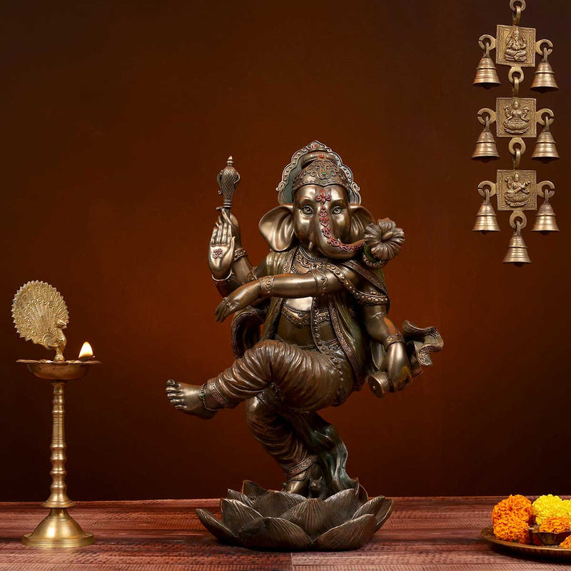 Lord Ganesha Nataraja pose idol made of Bonze Composite - 13 x 11 x 17.5 Inch, 3.9 Kg