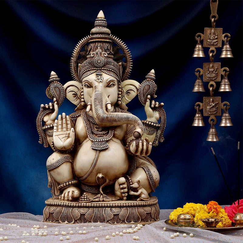 Lord Ganesha with Tusk Idol Ivory made of Soft stone - 28 x 12 x 39 Inch, 36 Kg
