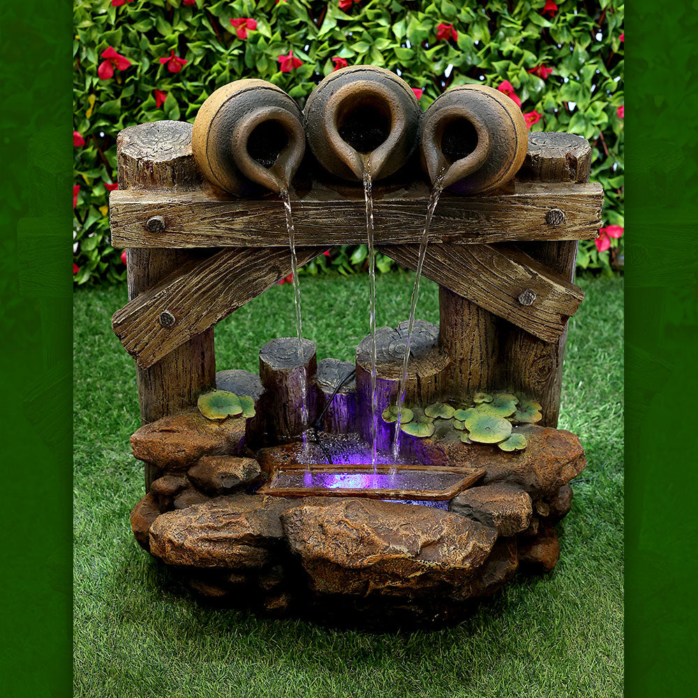 Three Pots Waterfall Fountain with LED