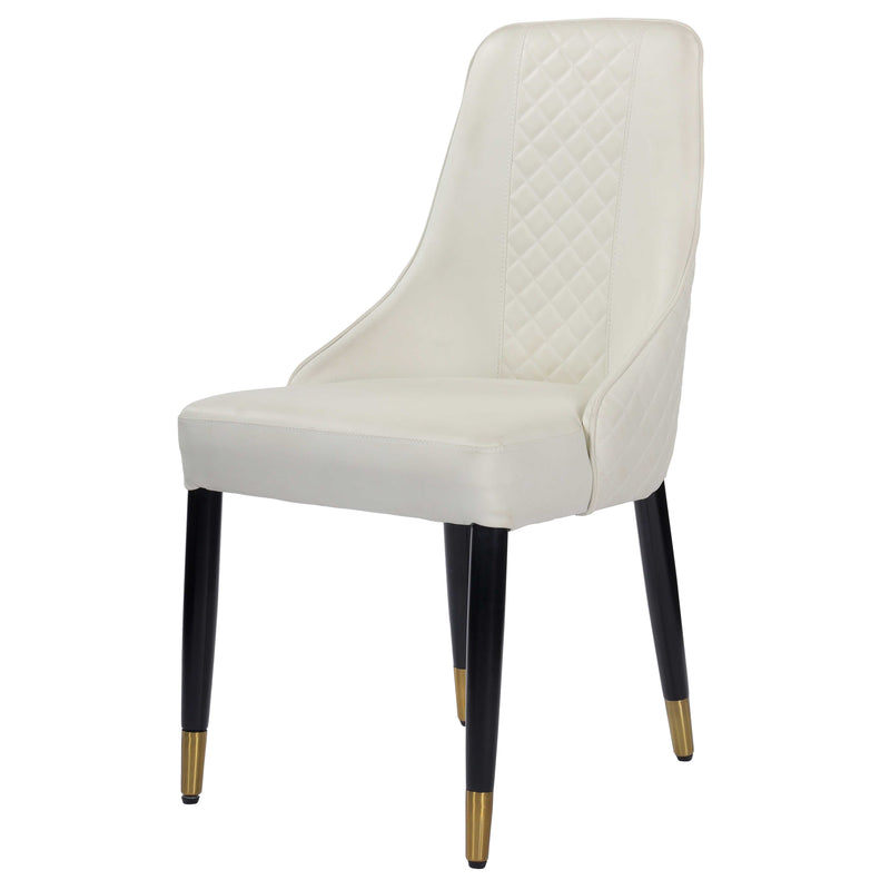 Elena Leather upholstered Dining chair with Gold Finish Metal Legs - White