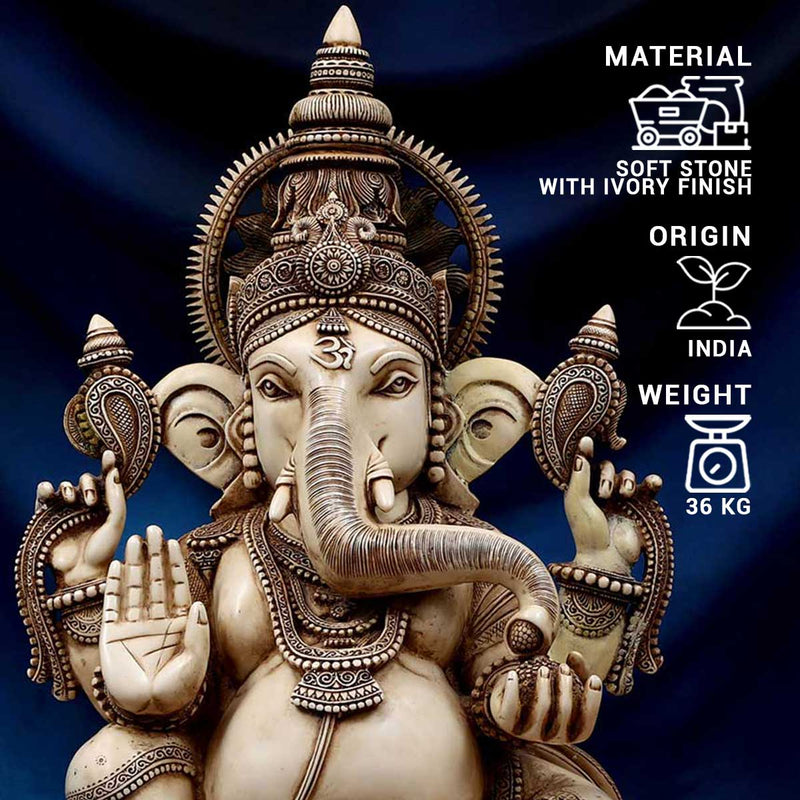 Lord Ganesha with Tusk Idol Ivory made of Soft stone - 28 x 12 x 39 Inch, 36 Kg