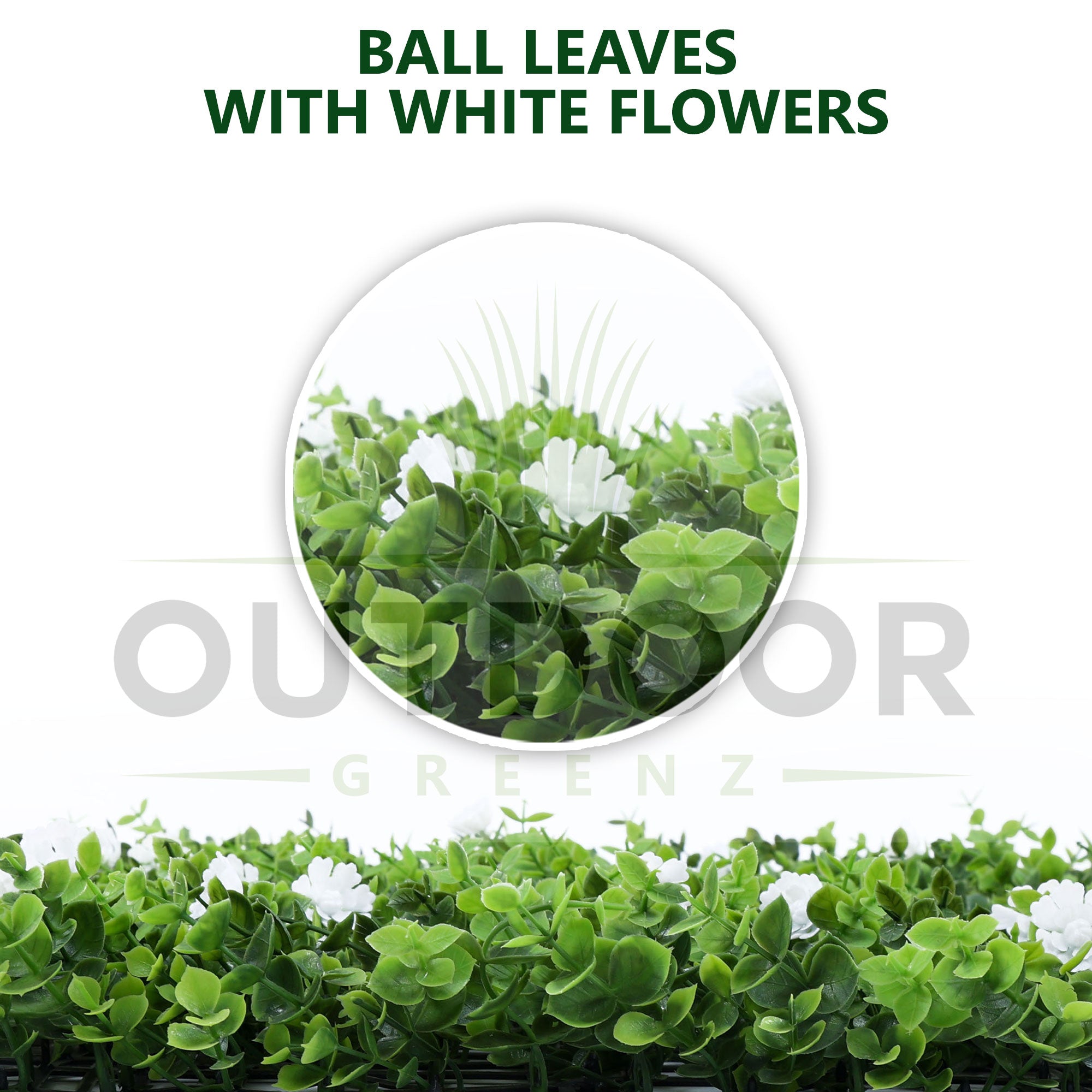 White Flowers Long Green Leaves Artificial Vertical Garden Wall Tile - Details